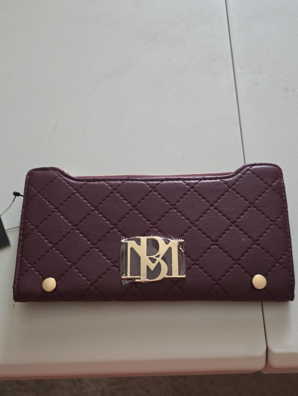 Badgley Mischka Quilted Plum Wallet with Gold Hardware